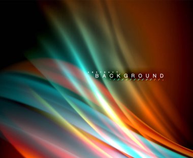 Neon parlayan dalga, sihirli enerji ve ışık arka plan. Vektör duvar kağıdı şablonu