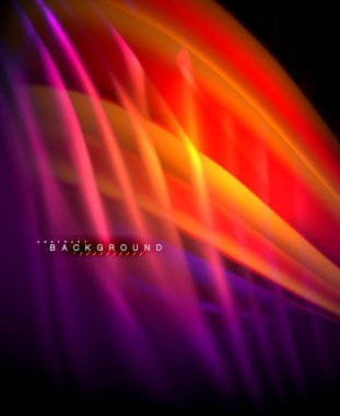 Neon parlayan dalga, sihirli enerji ve ışık arka plan. Vektör duvar kağıdı şablonu