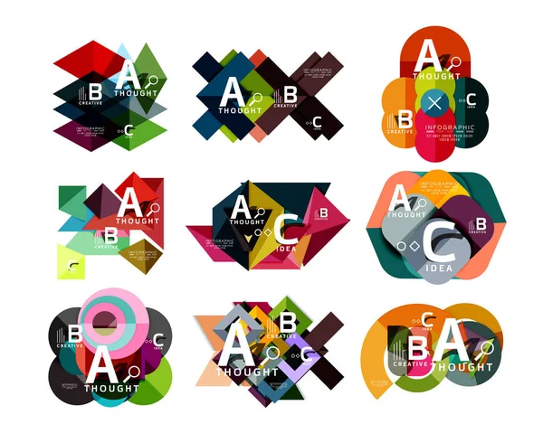 Collection of paper geometric infographics, a b c process options, presentation layouts — Stock Vector