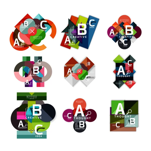 Collection of paper geometric infographics, a b c process options, presentation layouts — Stock Vector