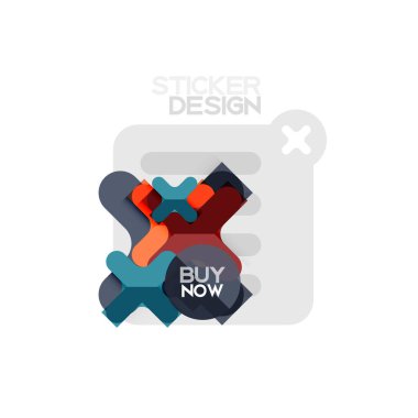 Düz tasarım çapraz şekil geometrik etiket simge, kağıt tarzı tasarım şimdi satın almak ile iş veya web sunumu, app veya arayüzü düğmeleri, internet web sitesi mağaza afiş ve etiketleri için örnek metin