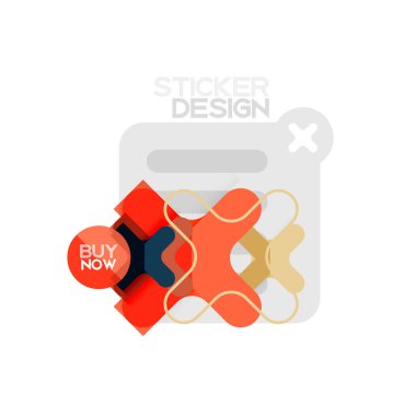 Düz tasarım çapraz şekil geometrik etiket simge, kağıt tarzı tasarım şimdi satın almak ile iş veya web sunum, app veya arayüzü düğmeleri için örnek metin