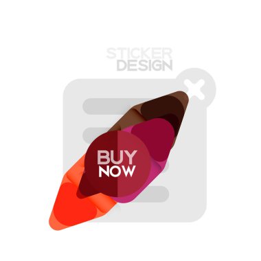 Düz tasarım üçgen ok şekli geometrik etiket simgesi, kağıt tarzı tasarım ile satın iş veya web sunumu, app veya arayüzü düğmeleri, internet web sitesi için örnek metin depolamak şimdi afiş