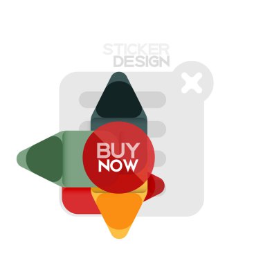 Düz tasarım üçgen ok şekli geometrik etiket simgesi, kağıt tarzı tasarım ile satın iş veya web sunumu, app veya arayüzü düğmeleri, internet web sitesi için örnek metin depolamak şimdi afiş