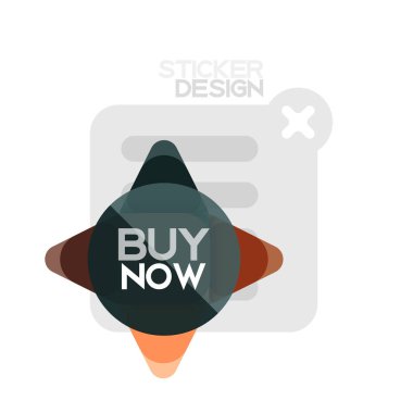 Düz tasarım üçgen ok şekli geometrik etiket simgesi, kağıt tarzı tasarım ile satın iş veya web sunumu, app veya arayüzü düğmeleri, internet web sitesi için örnek metin depolamak şimdi afiş