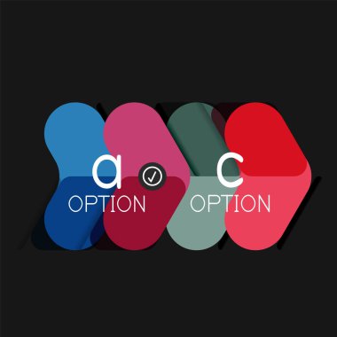 Düz tasarım geometrik infographics, ok şekli vektör etiket veya etiket, Fiyat etiketleri, promosyon rozet, simgesi tasarım, kağıt tarzı düzeni verileri grafik görselleştirme adım adım süreci için için teklif