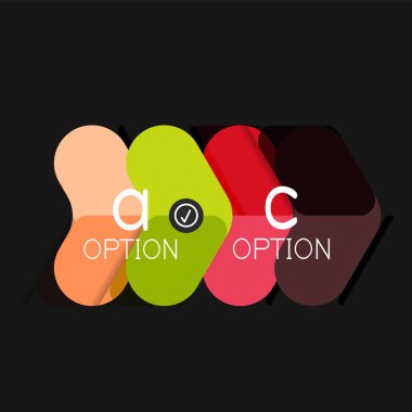 Düz tasarım geometrik infographics, ok şekli vektör etiket veya etiket, Fiyat etiketleri, promosyon rozet, simgesi tasarım, kağıt tarzı düzeni verileri grafik görselleştirme adım adım süreci için için teklif