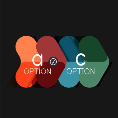 Düz tasarım geometrik infographics, ok şekli vektör etiket veya etiket, Fiyat etiketleri, promosyon rozet, simgesi tasarım, kağıt tarzı düzeni verileri grafik görselleştirme adım adım süreci için için teklif