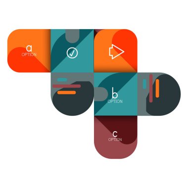 Infographics seçeneği ve adım adım içinde yuvarlak kareler, grafik, grafik, diyagram seçenekleri, parçalar, süreçleri ile unsuru