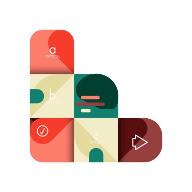 Infographics seçeneği ve adım adım içinde yuvarlak kareler, grafik, grafik, diyagram seçenekleri, parçalar, süreçleri ile unsuru