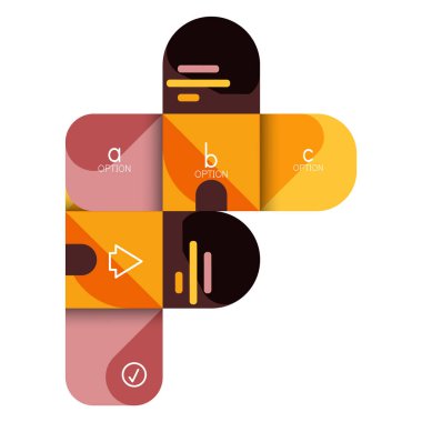 Infographics seçeneği ve adım adım içinde yuvarlak kareler, grafik, grafik, diyagram seçenekleri, parçalar, süreçleri ile unsuru