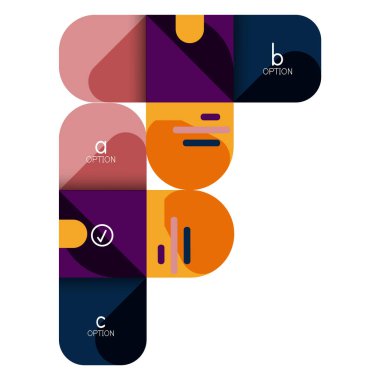 Infographics seçeneği ve adım adım içinde yuvarlak kareler, grafik, grafik, diyagram seçenekleri, parçalar, süreçleri ile unsuru