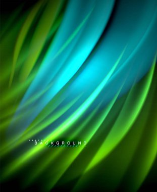 Neon parlayan dalga, sihirli enerji ve ışık arka plan. Vektör duvar kağıdı şablonu