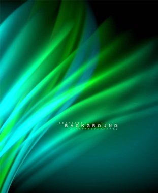 Neon parlayan dalga, sihirli enerji ve ışık arka plan. Vektör duvar kağıdı şablonu