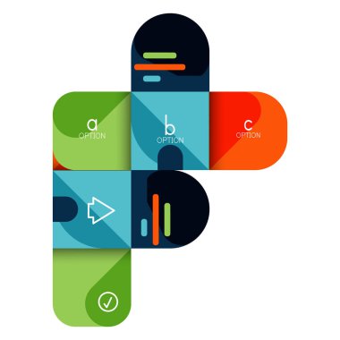 Infographics seçeneği ve adım adım içinde yuvarlak kareler, grafik, grafik, diyagram seçenekleri, parçalar, süreçleri ile unsuru