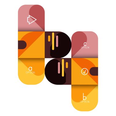 Infographics seçeneği ve adım adım içinde yuvarlak kareler, grafik, grafik, diyagram seçenekleri, parçalar, süreçleri ile unsuru. Sunuyu veya web bilgi ekranı için vektör iş şablonu