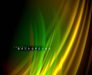 Neon parlayan dalga, sihirli enerji ve ışık arka plan. Vektör duvar kağıdı şablonu