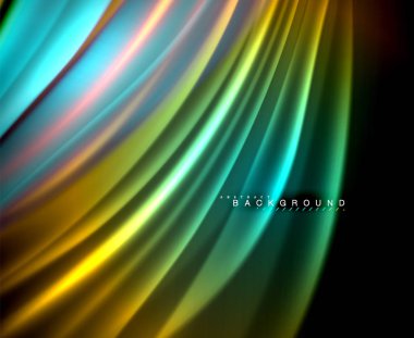 Neon parlayan dalga, sihirli enerji ve ışık arka plan. Vektör duvar kağıdı şablonu