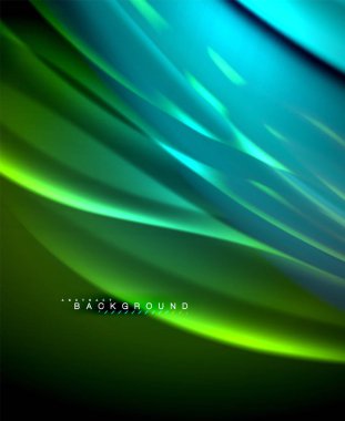 Neon parlayan dalga, sihirli enerji ve ışık arka plan. Vektör duvar kağıdı şablonu