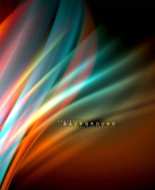 Neon parlayan dalga, sihirli enerji ve ışık arka plan. Vektör duvar kağıdı şablonu