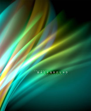 Neon parlayan dalga, sihirli enerji ve ışık arka plan. Vektör duvar kağıdı şablonu