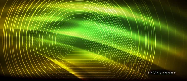 Lignes lumineuses néon, concept de lumière de l'espace d'énergie magique, conception abstraite de fond d'écran — Image vectorielle
