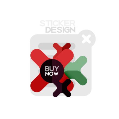 Düz tasarım çapraz şekil geometrik etiket simge, kağıt tarzı tasarım şimdi satın almak ile iş veya web sunum, app veya arayüzü düğmeleri için örnek metin