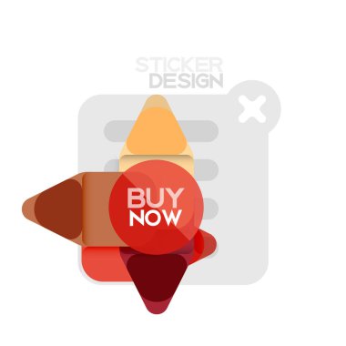 Düz tasarım üçgen ok şekli geometrik etiket simgesi, kağıt tarzı tasarım ile satın iş veya web sunumu, app veya arayüzü düğmeleri, internet web sitesi için örnek metin depolamak şimdi afiş