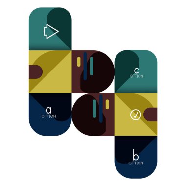 Infographics seçeneği ve adım adım içinde yuvarlak kareler, grafik, grafik, diyagram seçenekleri, parçalar, süreçleri ile unsuru