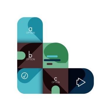 Infographics seçeneği ve adım adım içinde yuvarlak kareler, grafik, grafik, diyagram seçenekleri, parçalar, süreçleri ile unsuru