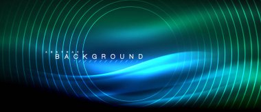 Neon parlak çizgiler, sihirli enerji alanı ışık kavramı, arka plan duvar kağıdı tasarım, vektör çizim