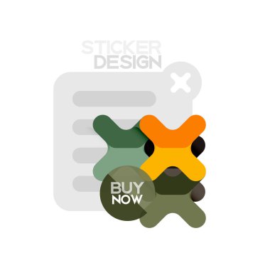 Düz tasarım çapraz şekil geometrik etiket simge, kağıt tarzı tasarım şimdi satın almak ile iş veya web sunum, app veya arayüzü düğmeleri için örnek metin