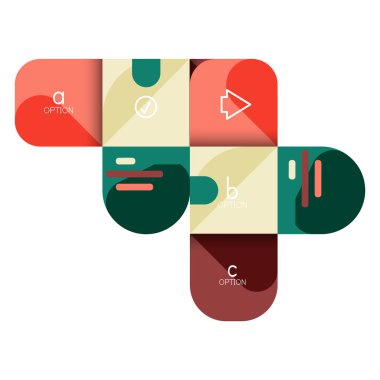 Infographics seçeneği ve adım adım içinde yuvarlak kareler, grafik, grafik, diyagram seçenekleri, parçalar, süreçleri ile unsuru