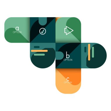 Infographics seçeneği ve adım adım içinde yuvarlak kareler, grafik, grafik, diyagram seçenekleri, parçalar, süreçleri ile unsuru. Sunuyu veya web bilgi ekranı için vektör iş şablonu