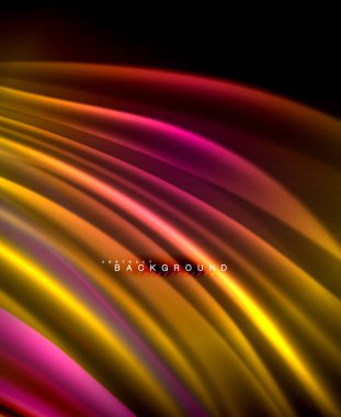 Neon parlayan dalga, sihirli enerji ve ışık arka plan. Vektör duvar kağıdı şablonu