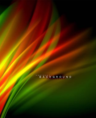 Neon parlayan dalga, sihirli enerji ve ışık arka plan. Vektör duvar kağıdı şablonu