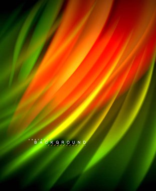 Neon parlayan dalga, sihirli enerji ve ışık arka plan. Vektör duvar kağıdı şablonu