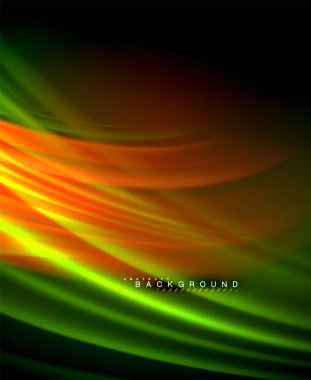 Neon parlayan dalga, sihirli enerji ve ışık arka plan. Vektör duvar kağıdı şablonu