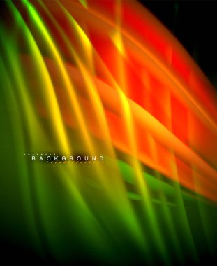 Neon parlayan dalga, sihirli enerji ve ışık arka plan. Vektör duvar kağıdı şablonu