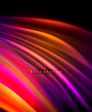 Neon parlayan dalga, sihirli enerji ve ışık arka plan. Vektör duvar kağıdı şablonu