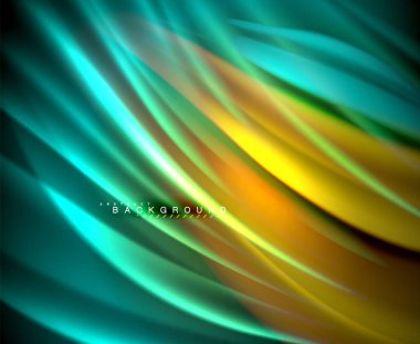 Neon parlayan dalga, sihirli enerji ve ışık arka plan. Vektör duvar kağıdı şablonu