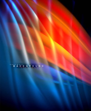 Neon parlayan dalga, sihirli enerji ve ışık arka plan. Vektör duvar kağıdı şablonu