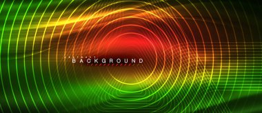 Neon parlayan çizgiler, sihirli enerji uzay ışığı konsepti, soyut arka plan duvar kağıdı tasarımı