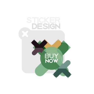 Düz tasarım çapraz şekil geometrik etiket simge, kağıt tarzı tasarım şimdi satın almak ile iş veya web sunum, app veya arayüzü düğmeleri için örnek metin
