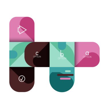 Infographics seçeneği ve adım adım içinde yuvarlak kareler, grafik, grafik, diyagram seçenekleri, parçalar, süreçleri ile unsuru