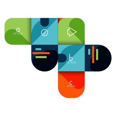 Infographics seçeneği ve adım adım içinde yuvarlak kareler, grafik, grafik, diyagram seçenekleri, parçalar, süreçleri ile unsuru