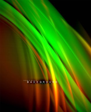 Neon parlayan dalga, sihirli enerji ve ışık arka plan. Vektör duvar kağıdı şablonu