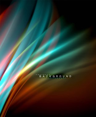 Neon parlayan dalga, sihirli enerji ve ışık arka plan. Vektör duvar kağıdı şablonu