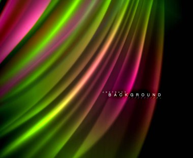 Neon parlayan dalga, sihirli enerji ve ışık arka plan. Vektör duvar kağıdı şablonu