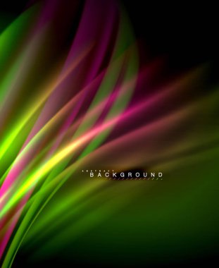 Neon parlayan dalga, sihirli enerji ve ışık arka plan. Vektör duvar kağıdı şablonu